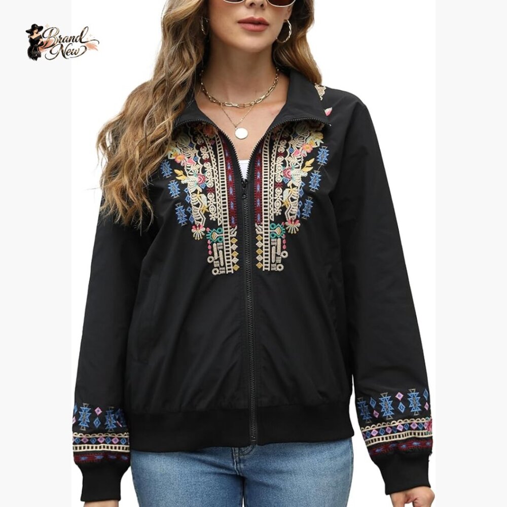 Polyester Embroidered Bomber Jacket Lightweight W… - image 1